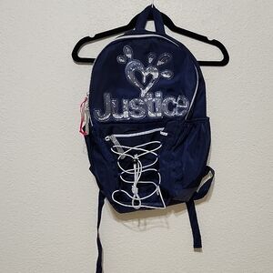 Justice Blue Floral Backpack with Lace-Up Detail